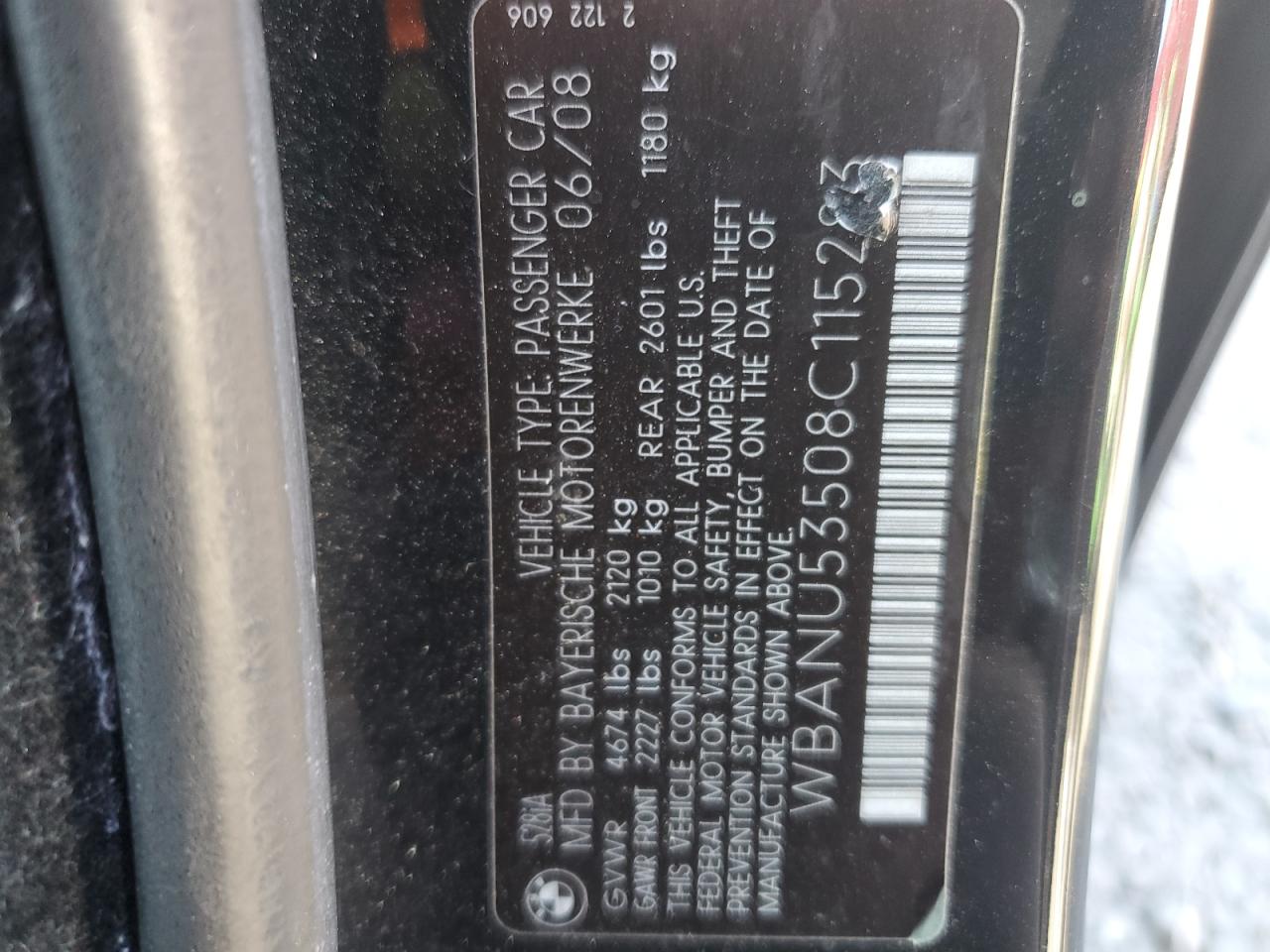 2008 BMW 528 I VIN: WBANU53508C115283 Lot: 64830414