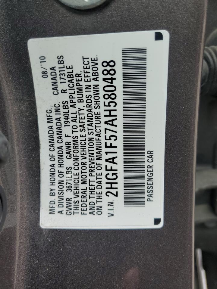 2010 Honda Civic Lx VIN: 2HGFA1F57AH580488 Lot: 63258274