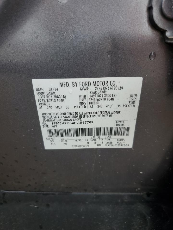 2014 Ford Explorer Xlt VIN: 1FM5K7D84EGB67769 Lot: 62702884