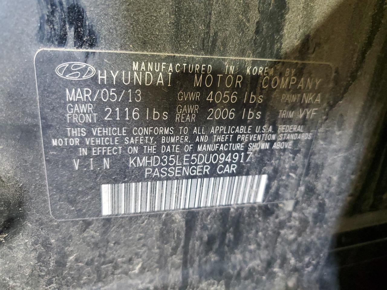 2013 Hyundai Elantra Gt VIN: KMHD35LE5DU094917 Lot: 61524274