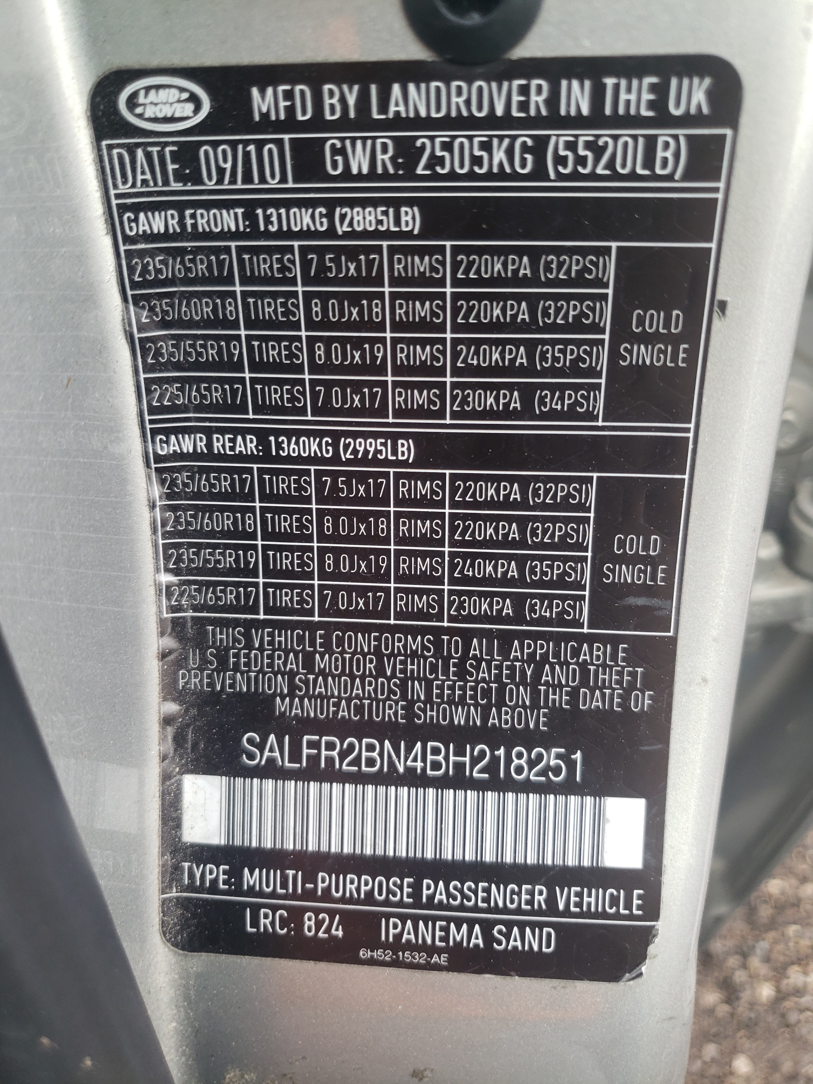 SALFR2BN4BH218251 2011 Land Rover Lr2 Hse