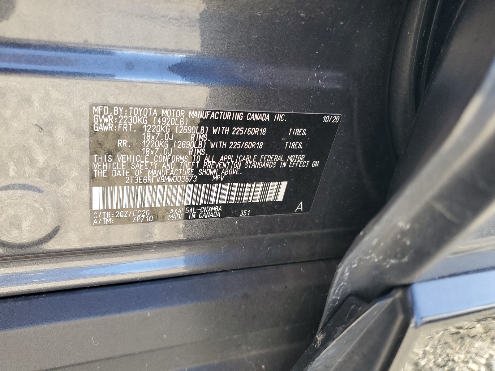 2T3E6RFV9MW003573 2021 Toyota Rav4 Xse