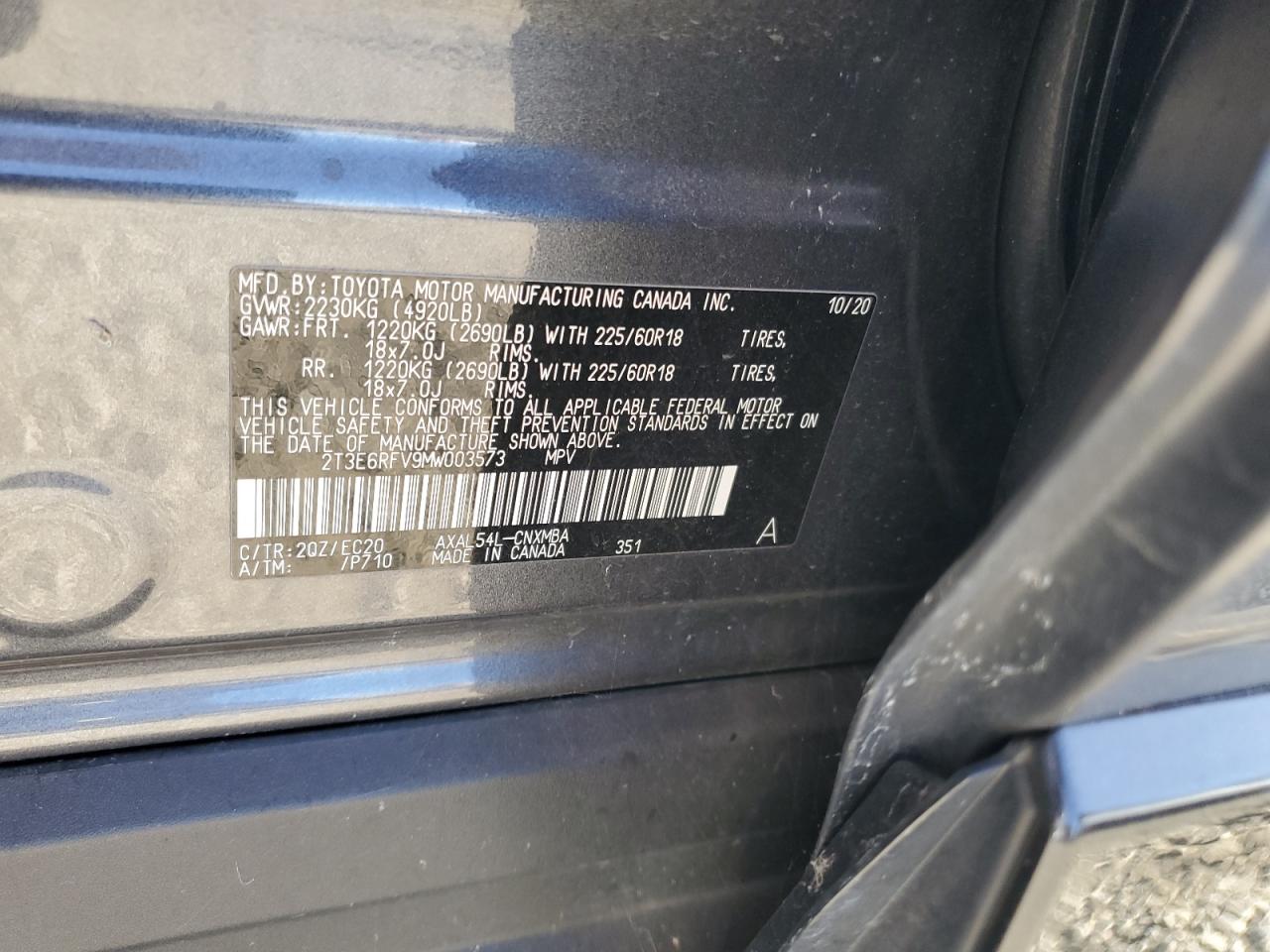 2021 Toyota Rav4 Xse VIN: 2T3E6RFV9MW003573 Lot: 64523884