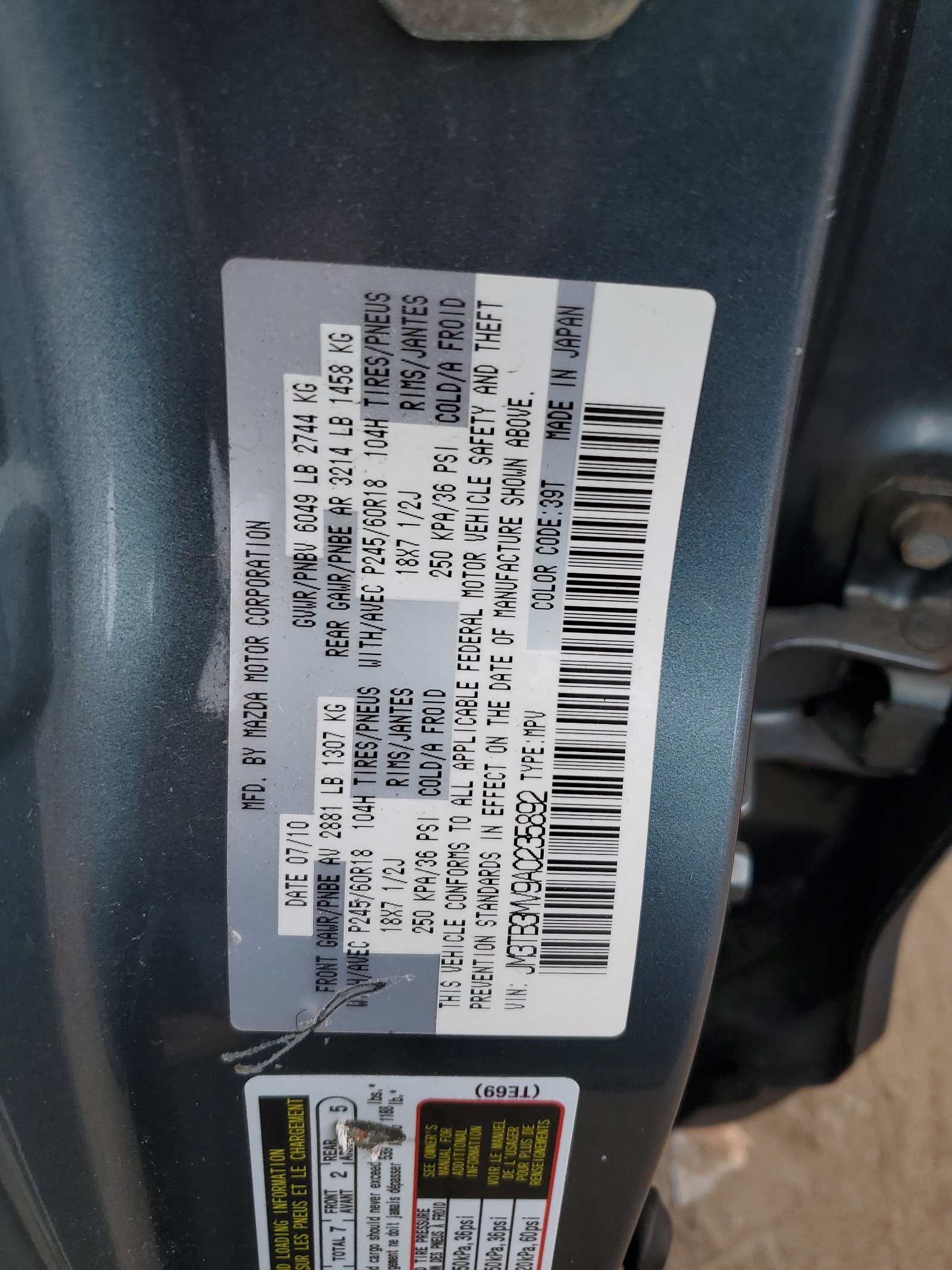 JM3TB3MV9A0235892 2010 Mazda Cx-9