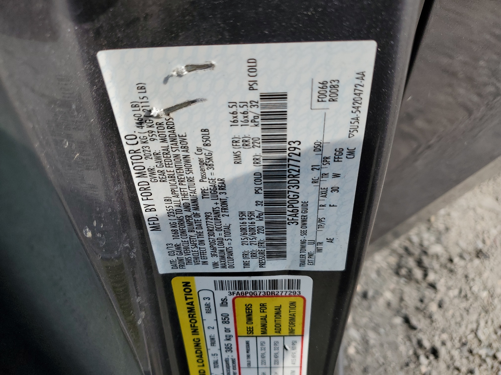 3FA6P0G73DR277293 2013 Ford Fusion S