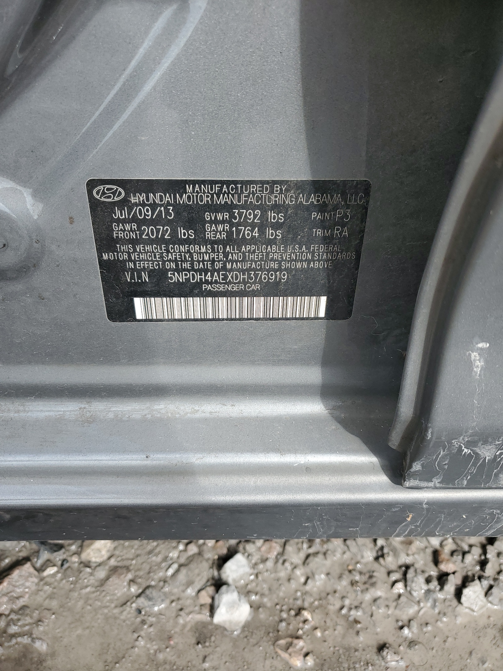 5NPDH4AEXDH376919 2013 Hyundai Elantra Gls