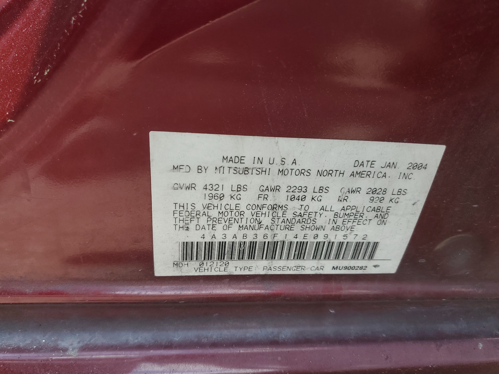 4A3AB36F14E091572 2004 Mitsubishi Galant Es Medium