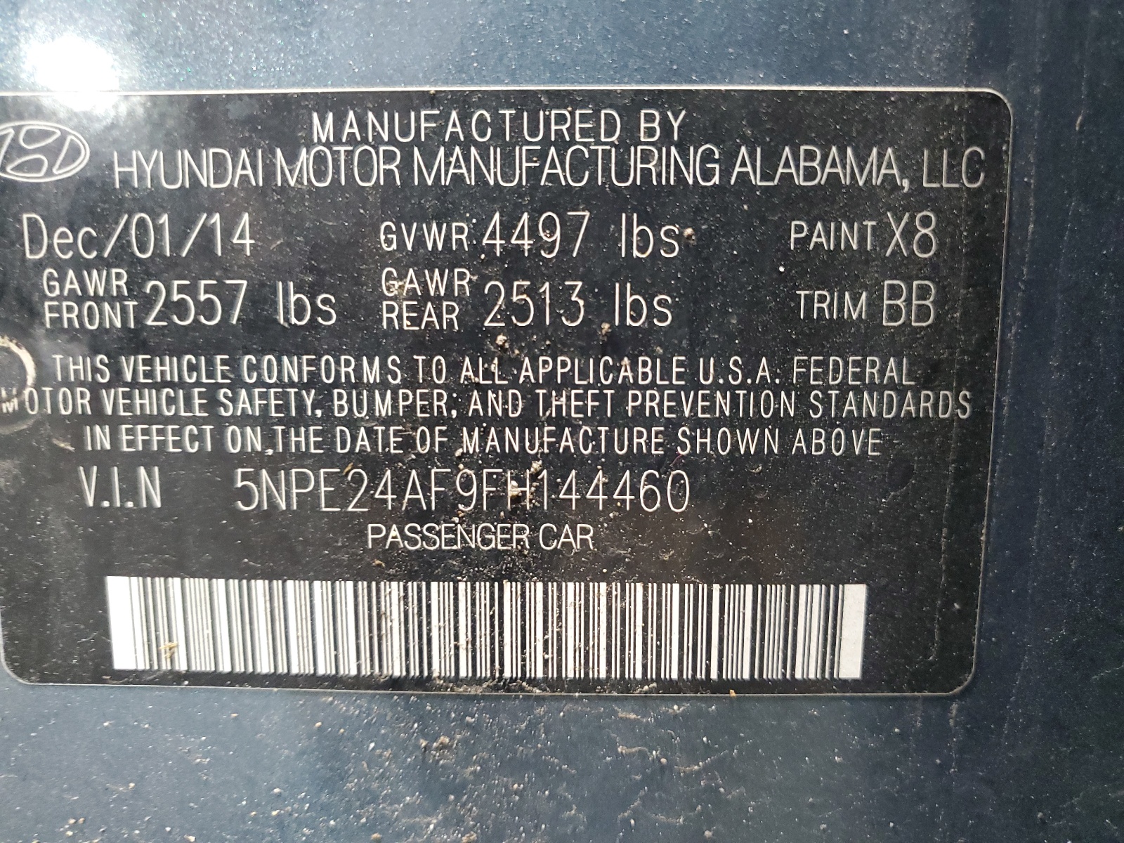5NPE24AF9FH144460 2015 Hyundai Sonata Se