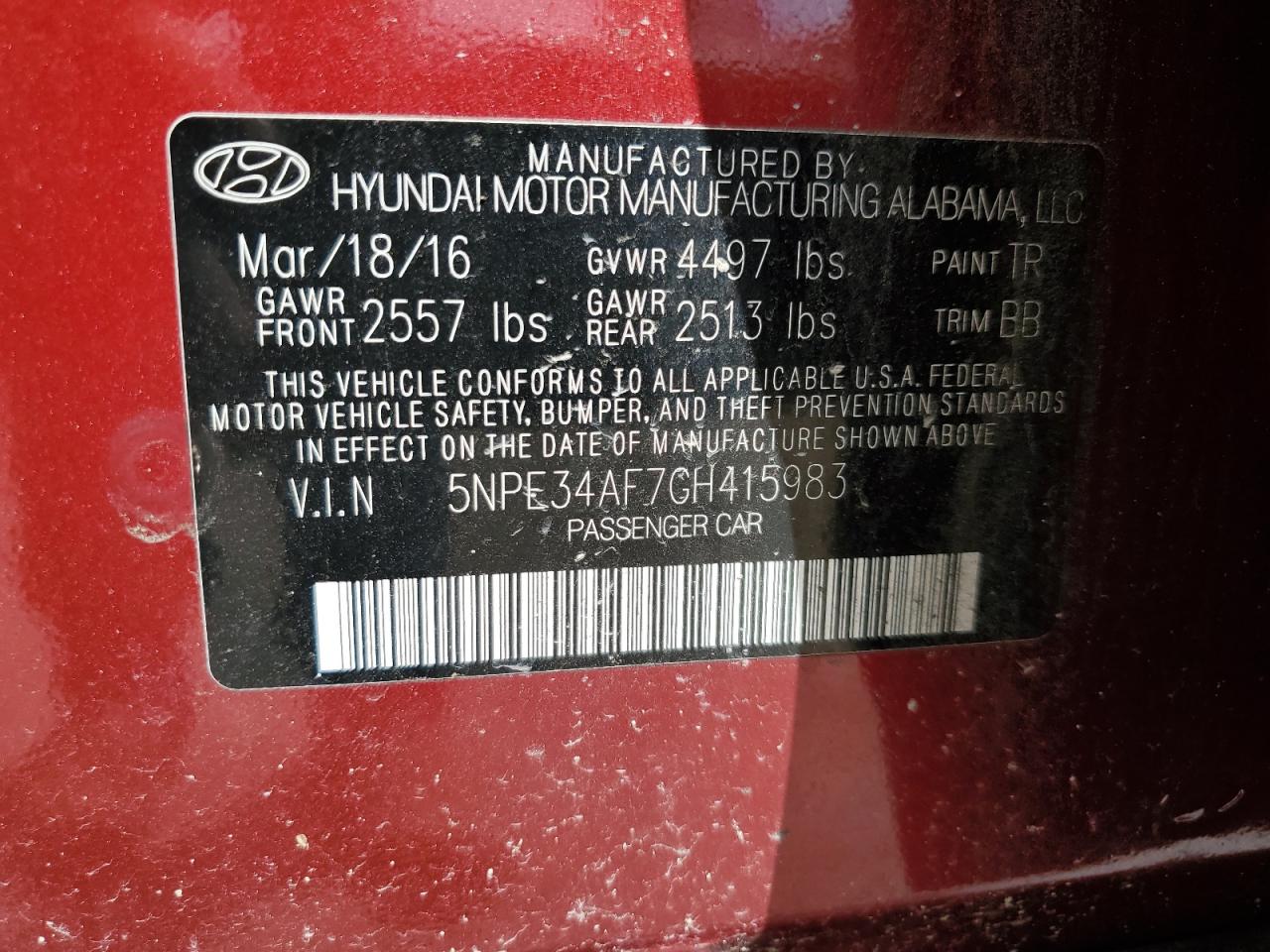 5NPE34AF7GH415983 2016 Hyundai Sonata Sport