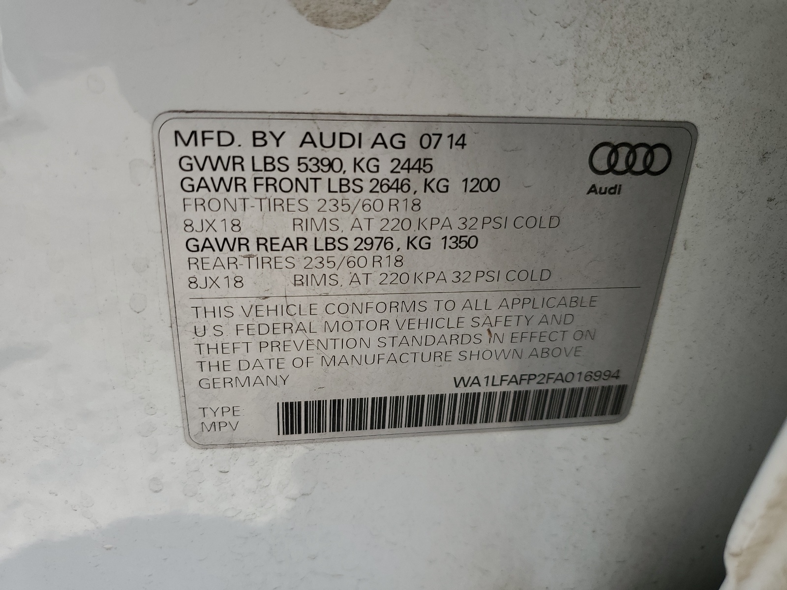 WA1LFAFP2FA016994 2015 Audi Q5 Premium Plus