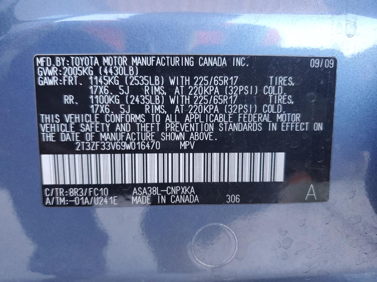 2009 Toyota Rav4 VIN: 2T3ZF33V69W016470 Lot: 63317174