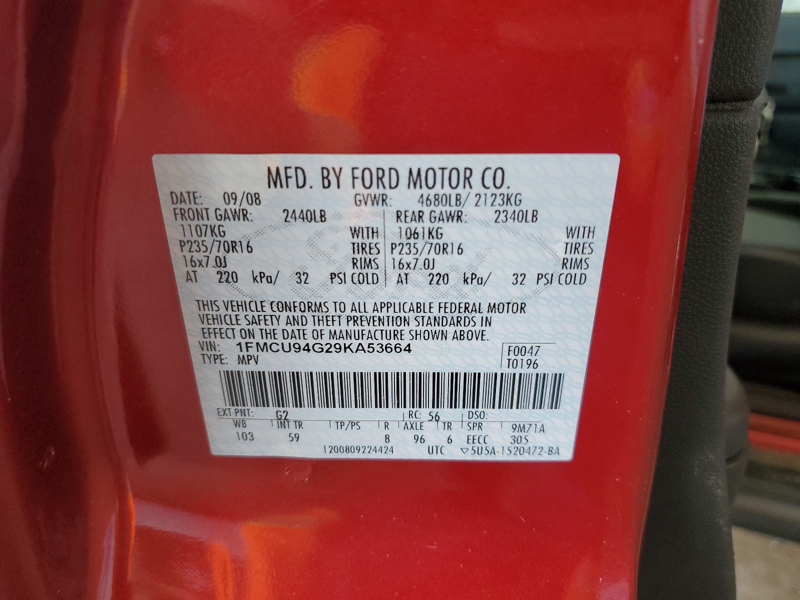 1FMCU94G29KA53664 2009 Ford Escape Limited