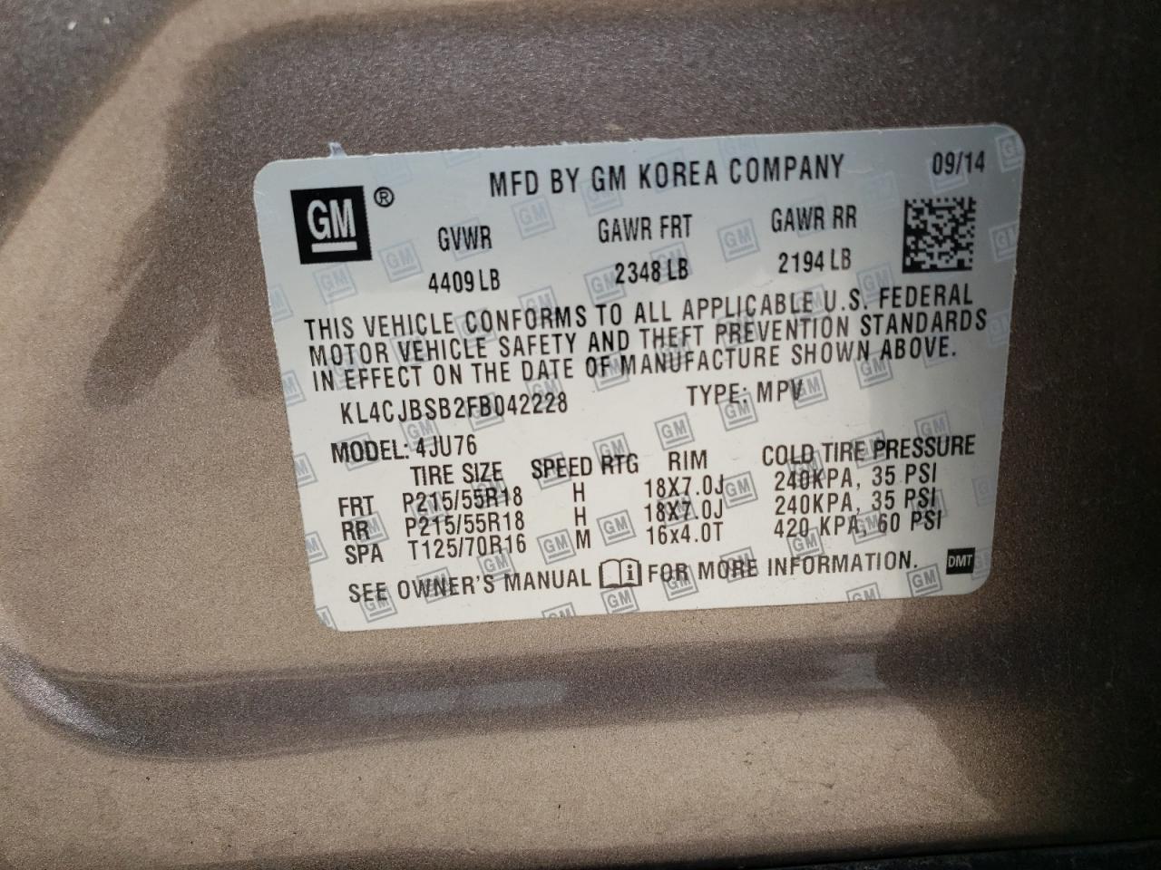 KL4CJBSB2FB042228 2015 Buick Encore Convenience