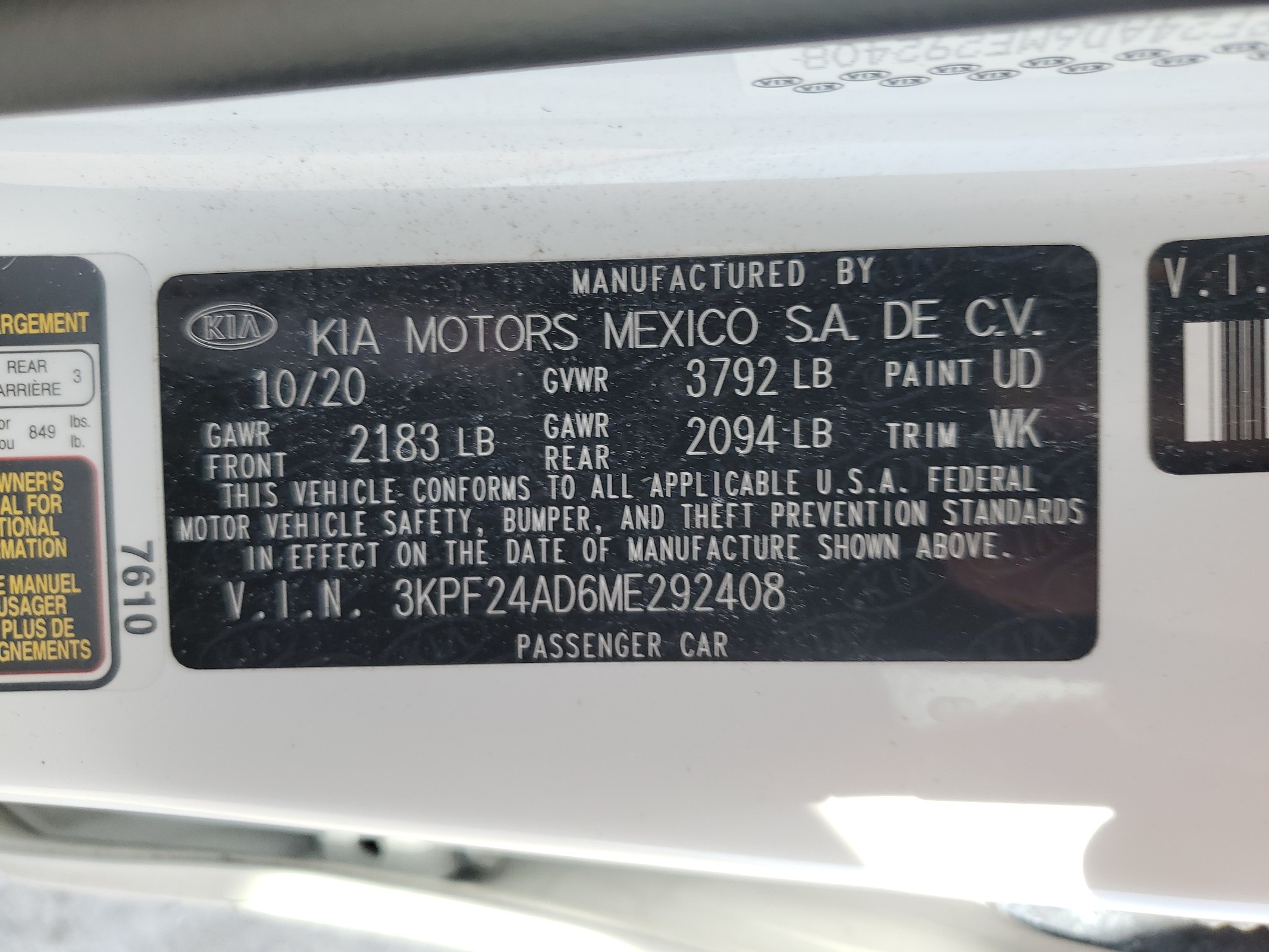 3KPF24AD6ME292408 2021 Kia Forte Fe