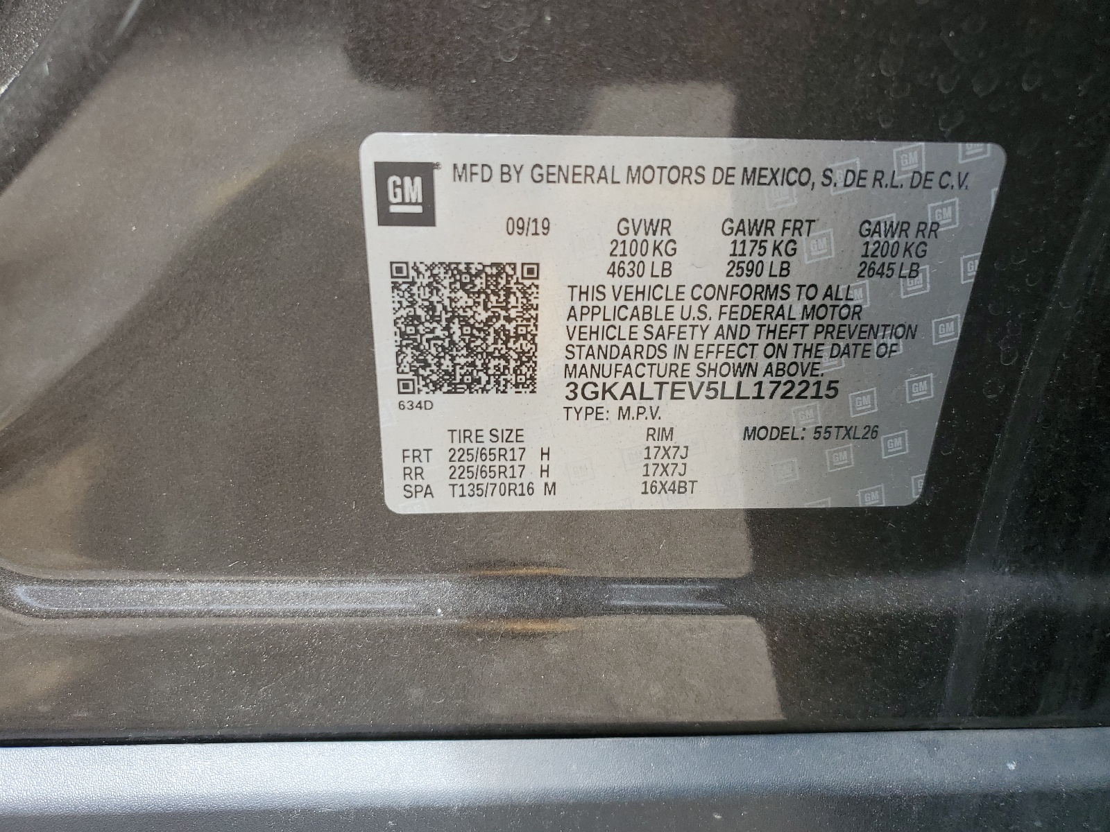 3GKALTEV5LL172215 2020 GMC Terrain Sle