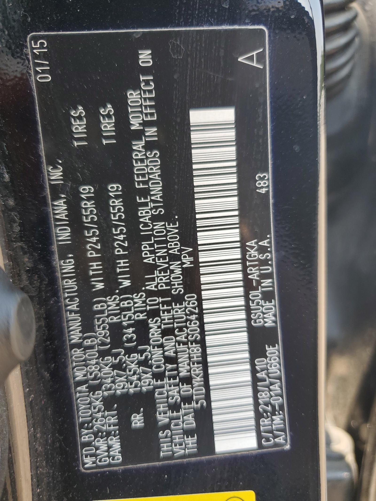 5TDYKRFH8FS064260 2015 Toyota Highlander Limited