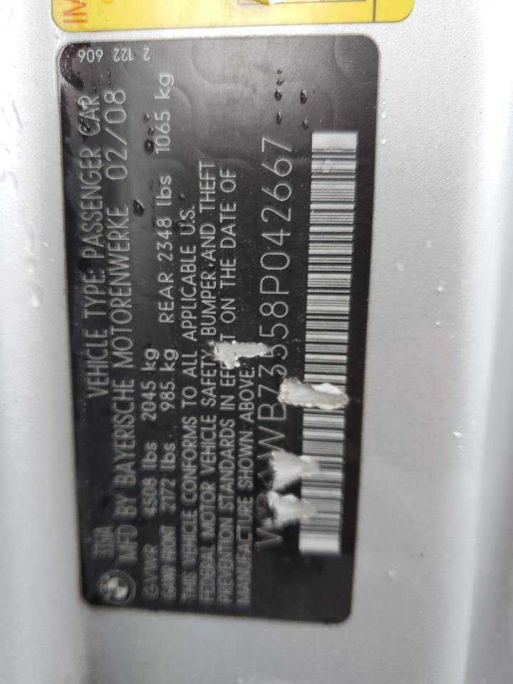 2008 BMW 335 I VIN: WBAWB73558P042667 Lot: 64877284