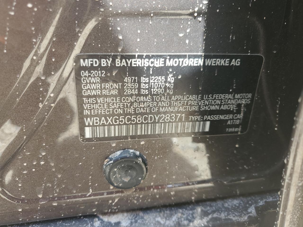 2012 BMW 528 I VIN: WBAXG5C58CDY28371 Lot: 61659114
