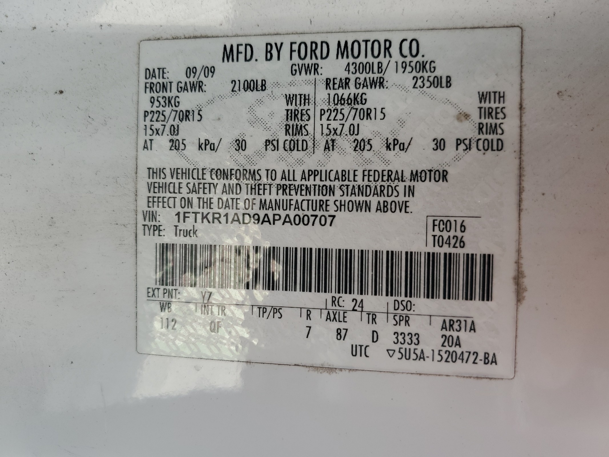 1FTKR1AD9APA00707 2010 Ford Ranger