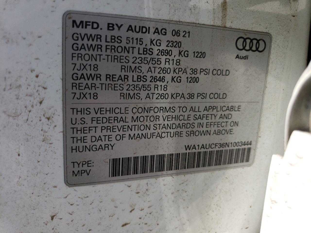 WA1AUCF36N1003444 2022 Audi Q3 Premium 40