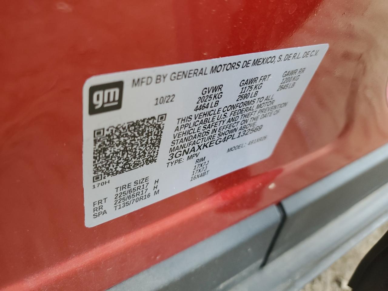 2023 Chevrolet Equinox Lt VIN: 3GNAXKEG4PL132569 Lot: 64078914