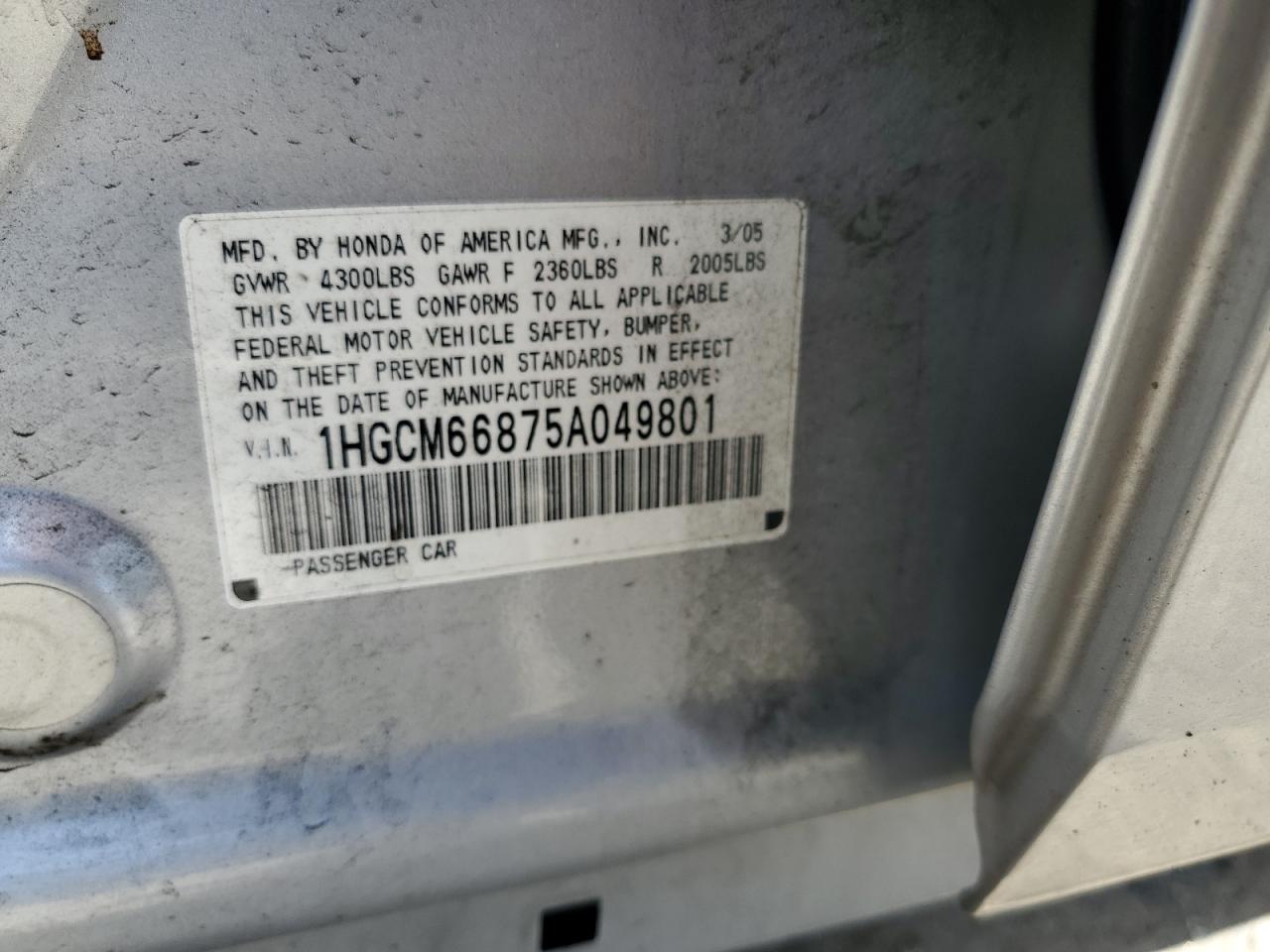 2005 Honda Accord Ex VIN: 1HGCM66875A049801 Lot: 64253294