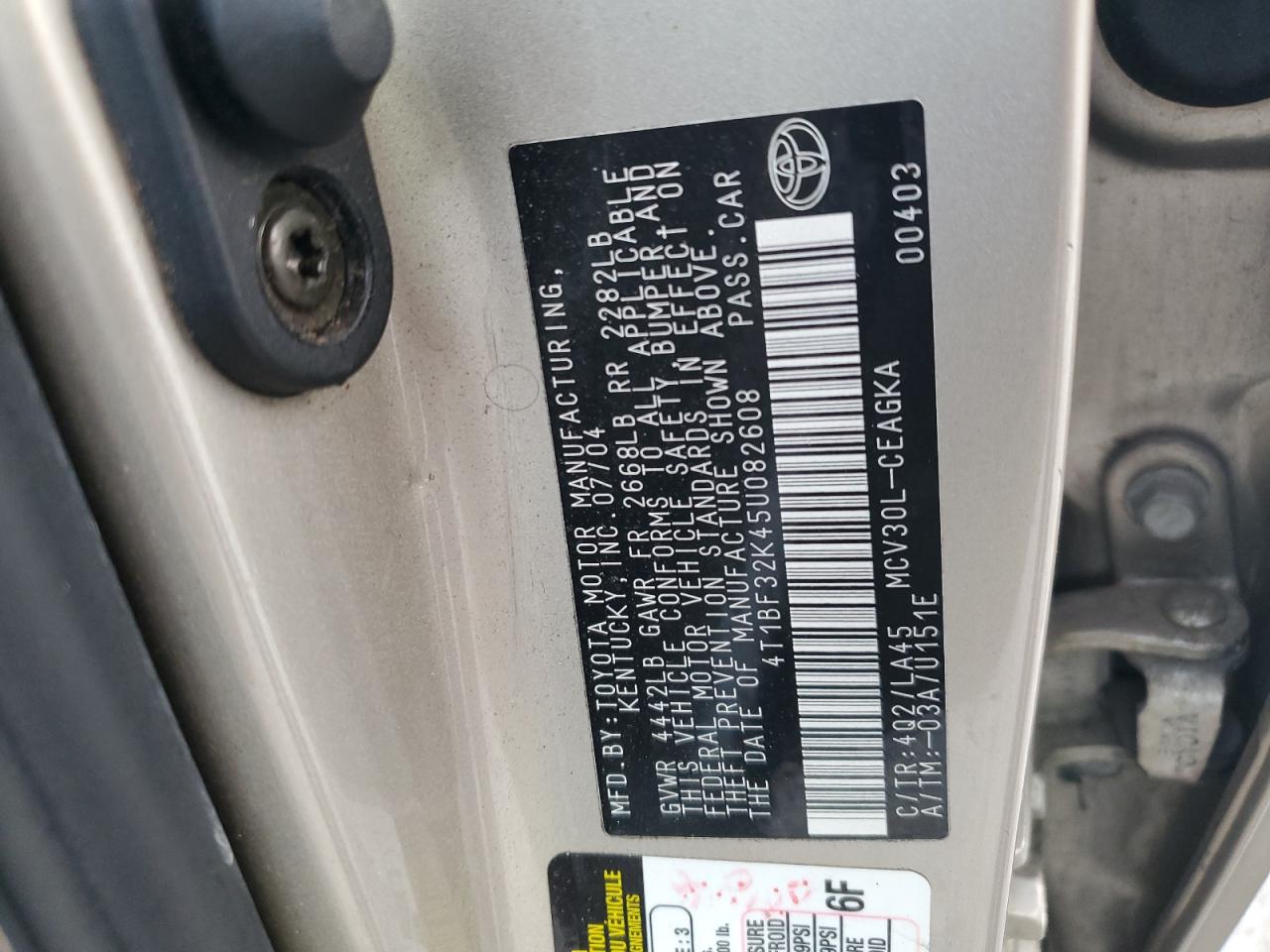 2005 Toyota Camry Le VIN: 4T1BF32K45U082608 Lot: 62467914