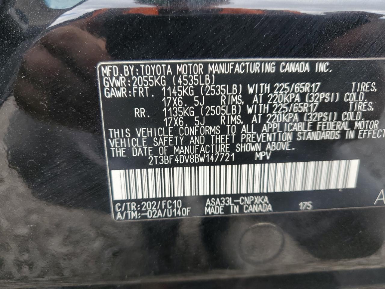 2011 Toyota Rav4 VIN: 2T3BF4DV8BW147721 Lot: 61639074