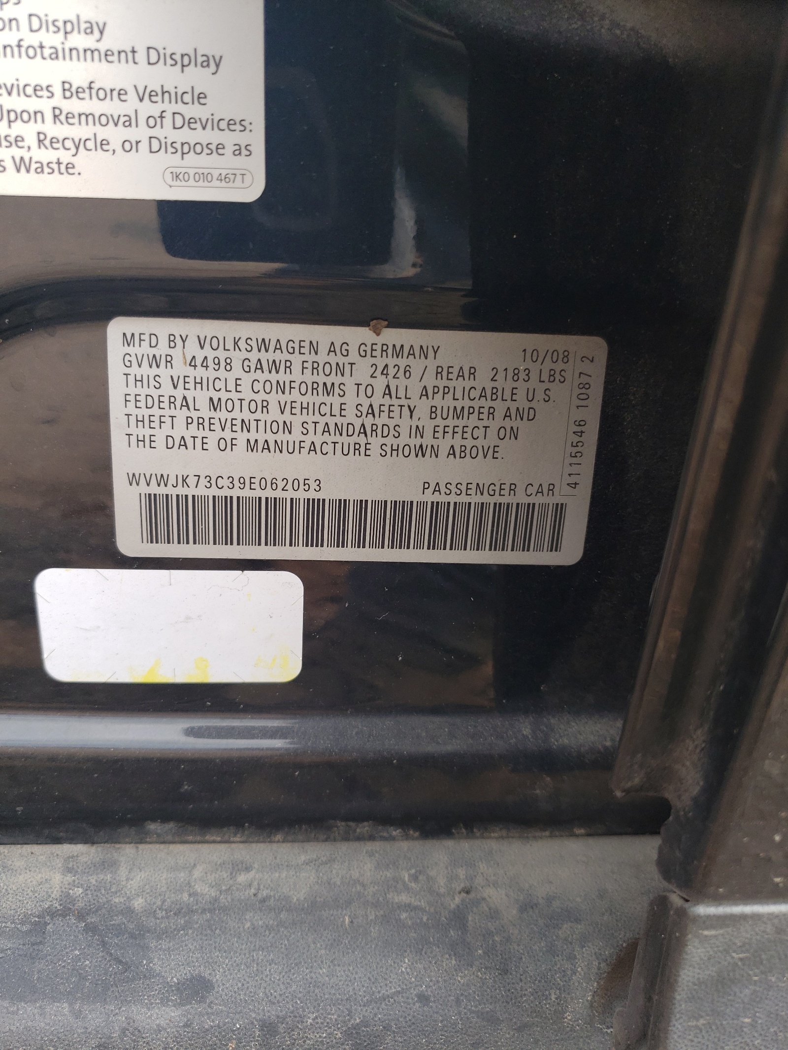 WVWJK73C39E062053 2009 Volkswagen Passat Turbo