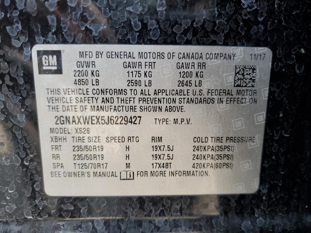 2018 Chevrolet Equinox Premier VIN: 2GNAXWEX5J6229427 Lot: 64275194