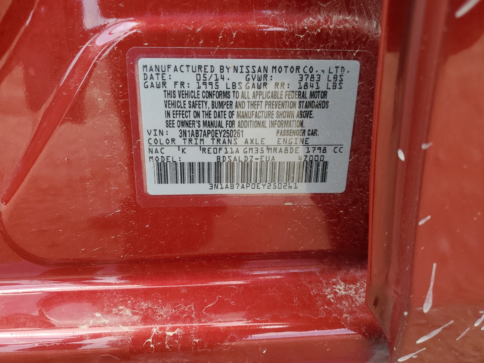 3N1AB7AP0EY250261 2014 Nissan Sentra S