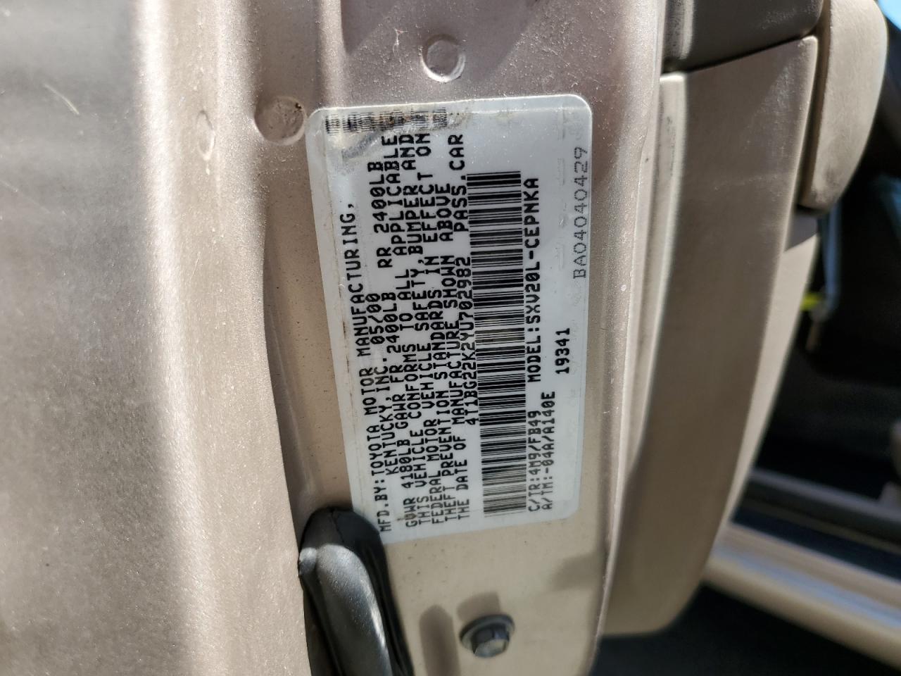 2000 Toyota Camry Ce VIN: 4T1BG22K2YU702982 Lot: 63923434