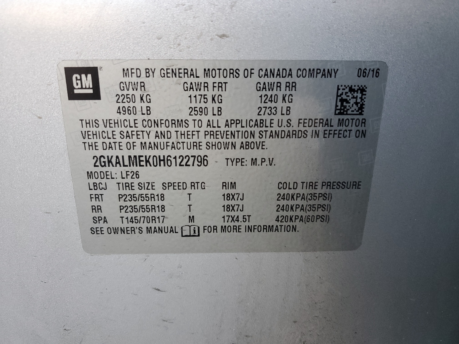 2GKALMEK0H6122796 2017 GMC Terrain Sle