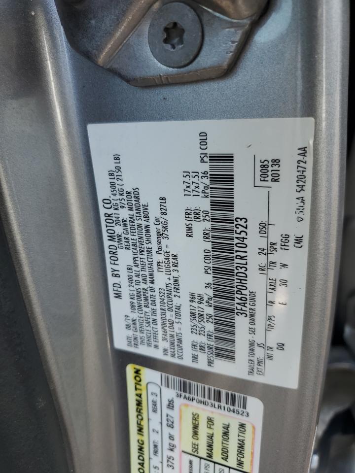 3FA6P0HD3LR104523 2020 Ford Fusion Se