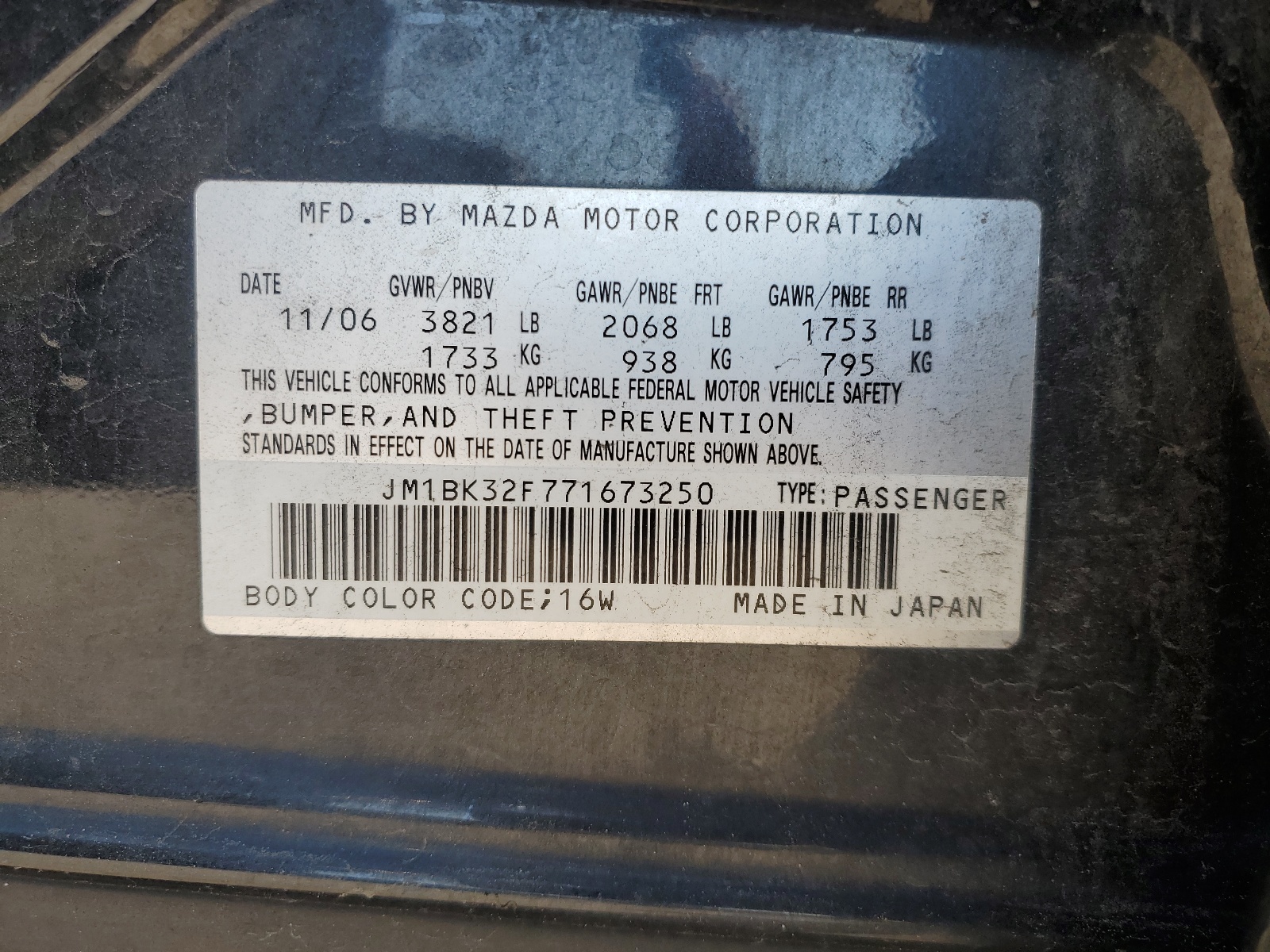 JM1BK32F771673250 2007 Mazda 3 I