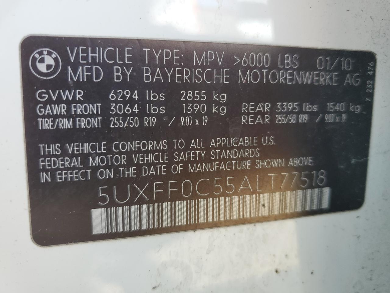 5UXFF0C55ALT77518 2010 BMW X5 xDrive35D