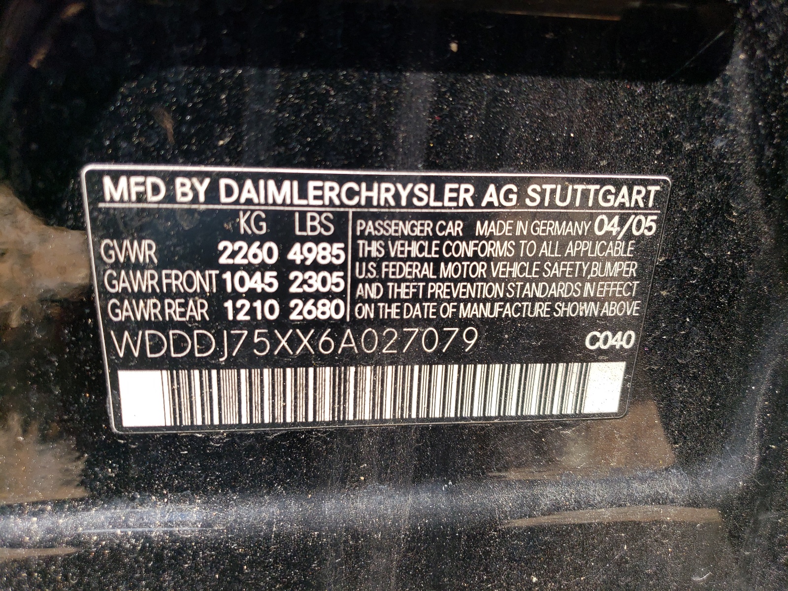 WDDDJ75XX6A027079 2006 Mercedes-Benz Cls 500C