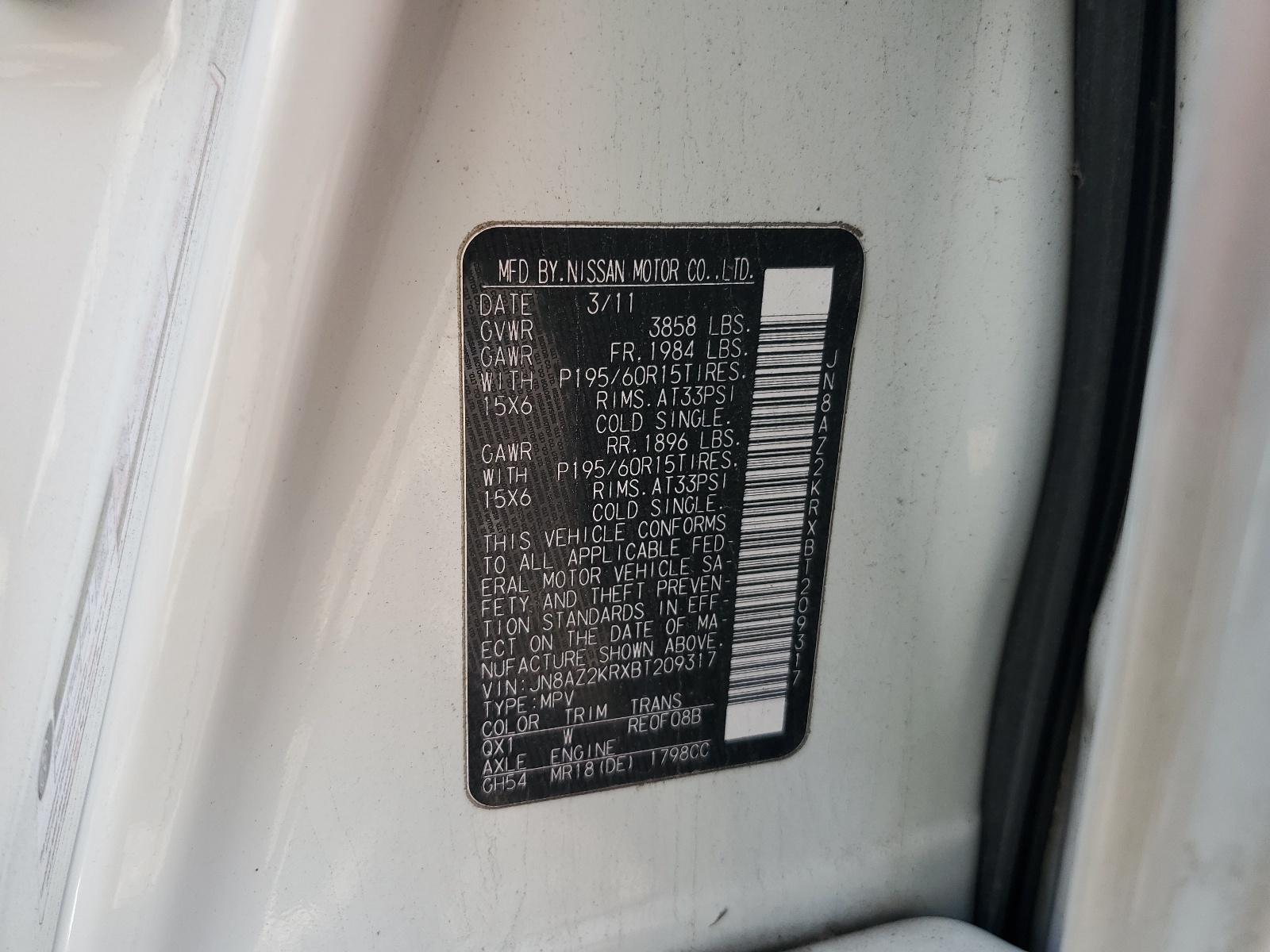 JN8AZ2KRXBT209317 2011 Nissan Cube Base