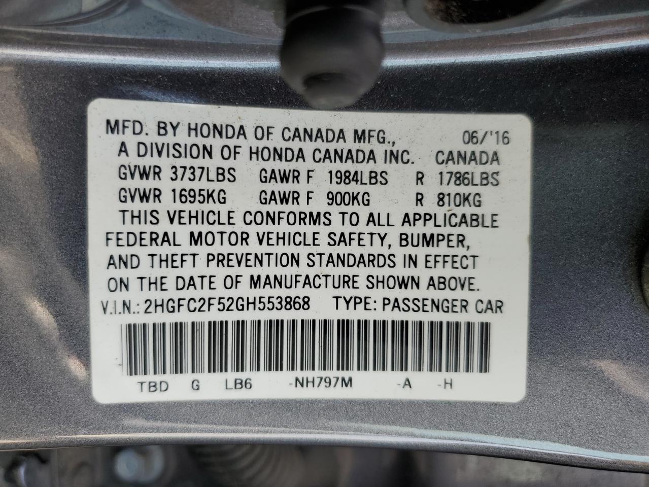 2HGFC2F52GH553868 2016 HONDA CIVIC - Image 14