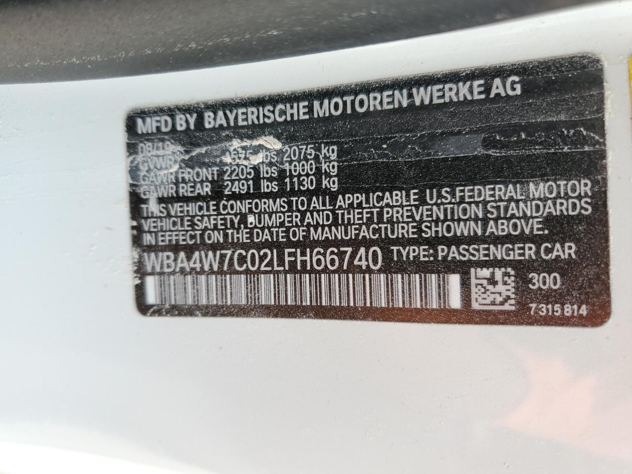 2020 BMW 440I VIN: WBA4W7C02LFH66740 Lot: 63619824