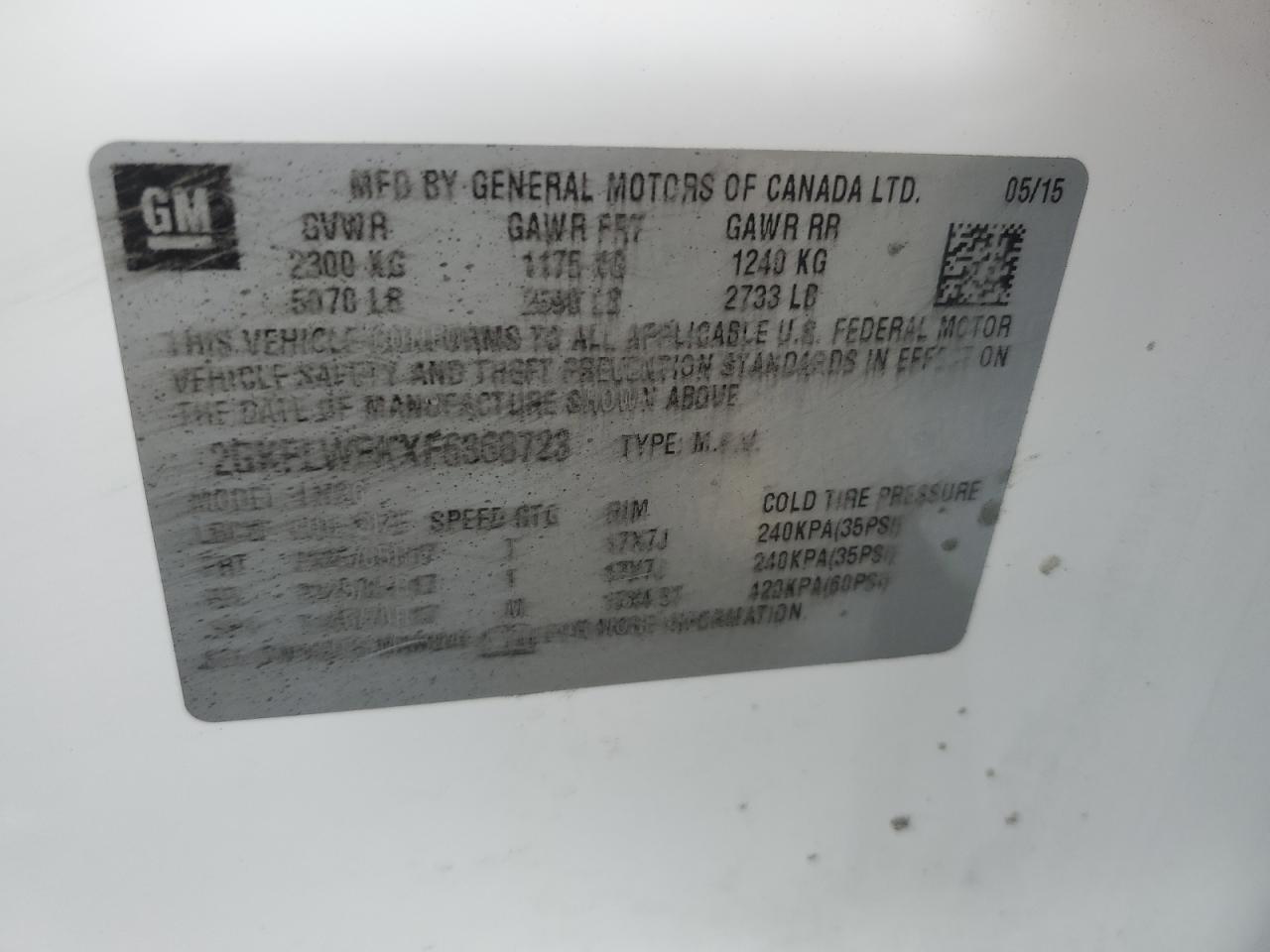 2015 GMC Terrain Sle VIN: 2GKFLWEKXF6368723 Lot: 63579734