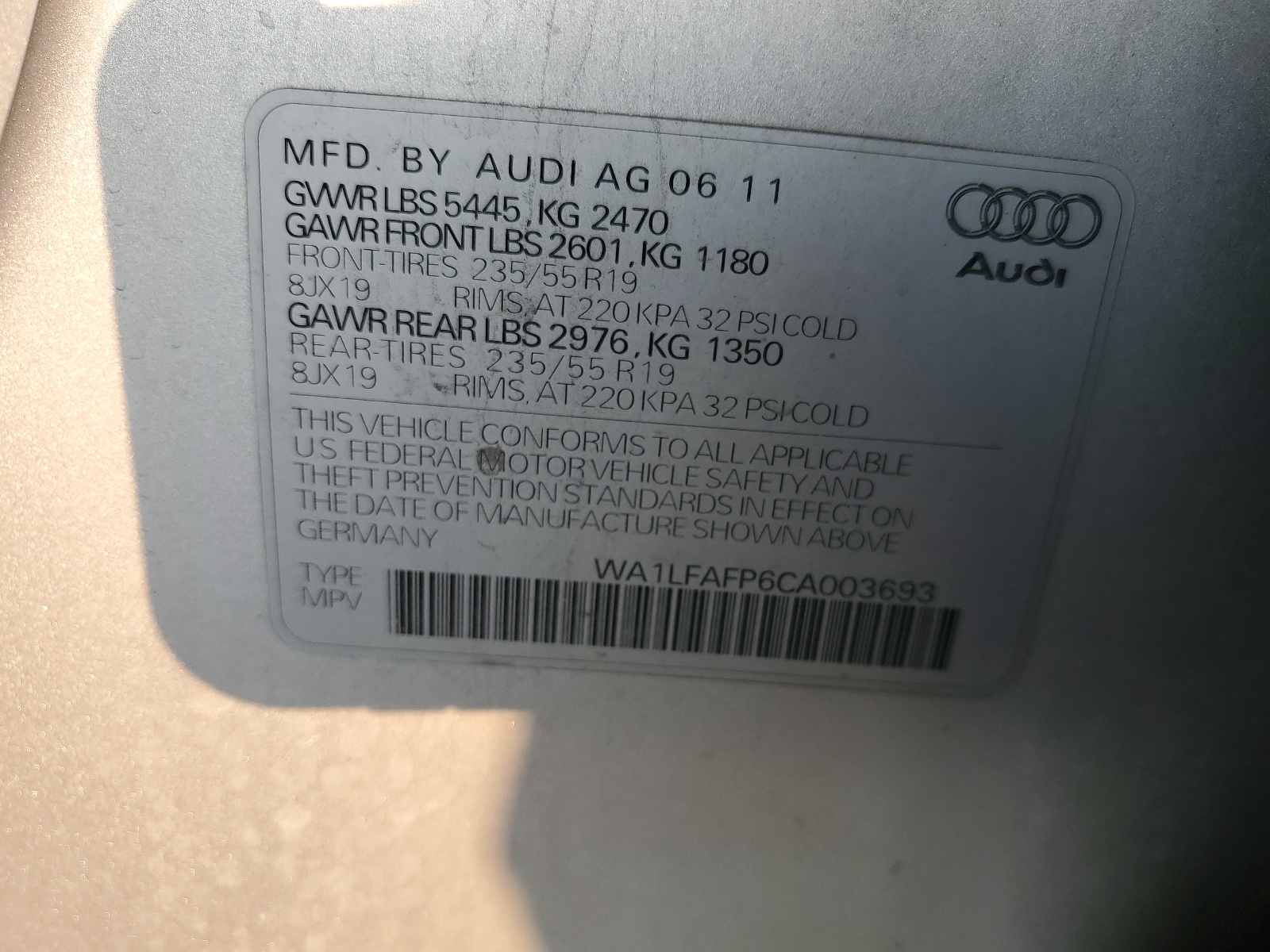 WA1LFAFP6CA003693 2012 Audi Q5 Premium Plus