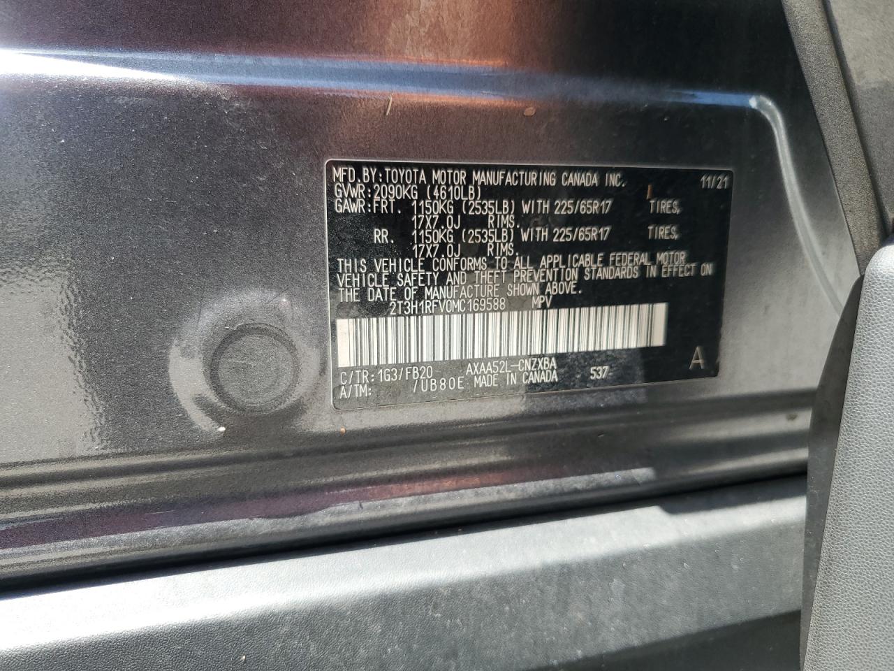 2021 Toyota Rav4 Le VIN: 2T3H1RFV0MC169588 Lot: 64210724