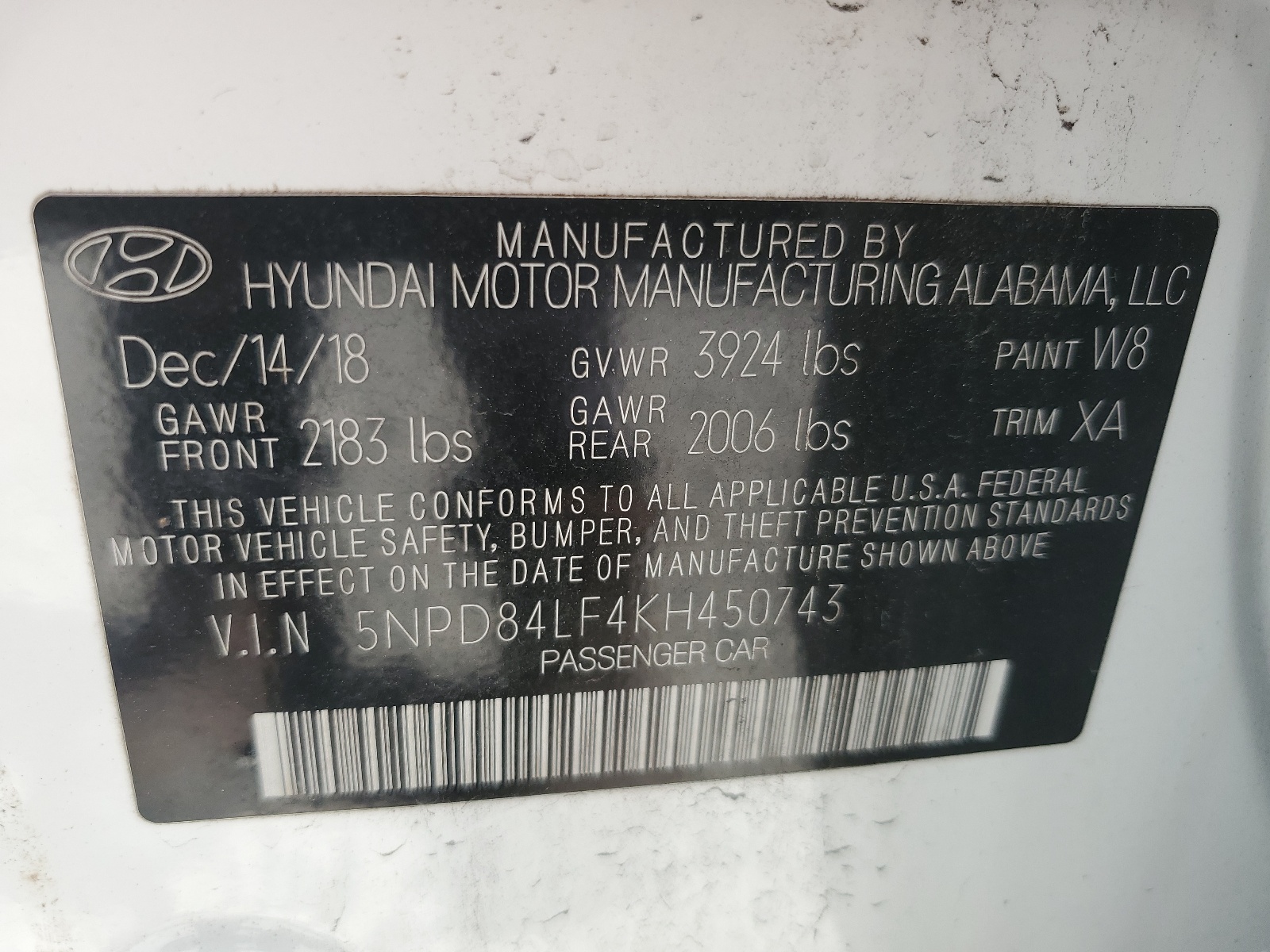 5NPD84LF4KH450743 2019 Hyundai Elantra Sel