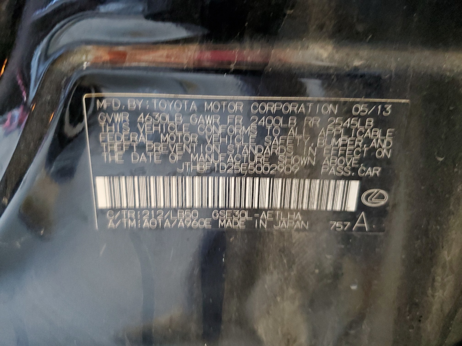 JTHBF1D25E5002909 2014 Lexus Is 250