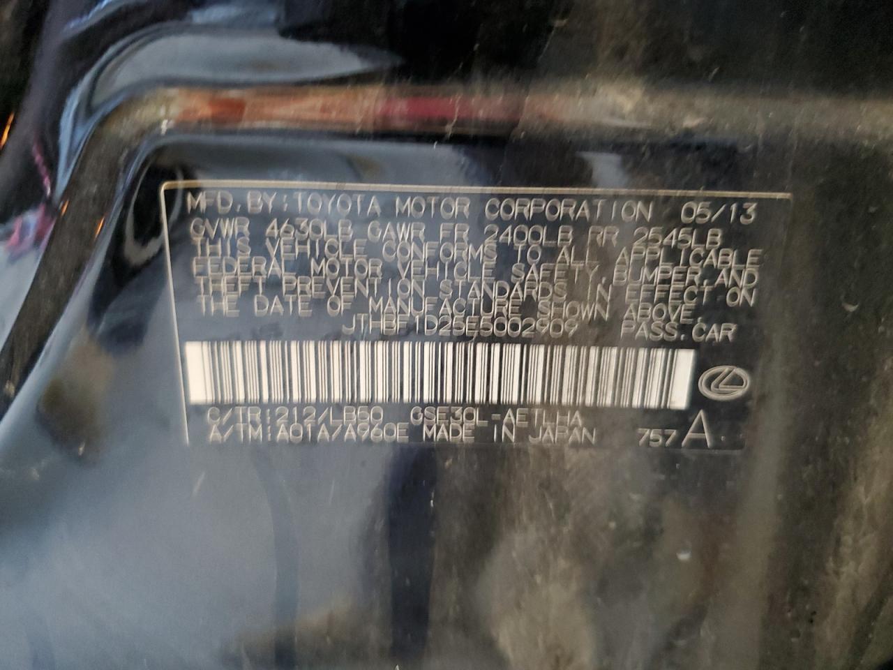 2014 Lexus Is 250 VIN: JTHBF1D25E5002909 Lot: 60814394