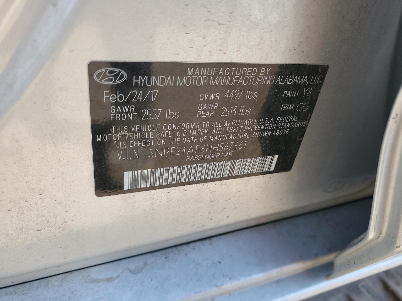 2017 Hyundai Sonata Se VIN: 5NPE24AF3HH567361 Lot: 64697704