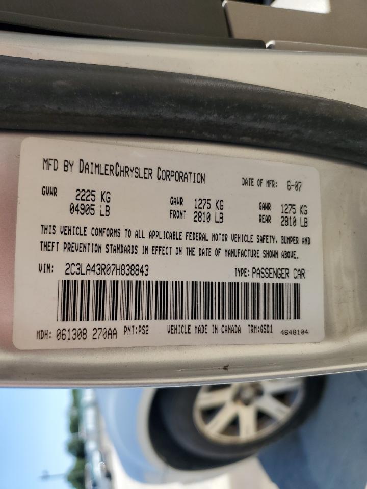 2007 Chrysler 300 VIN: 2C3LA43R07H838843 Lot: 63935124