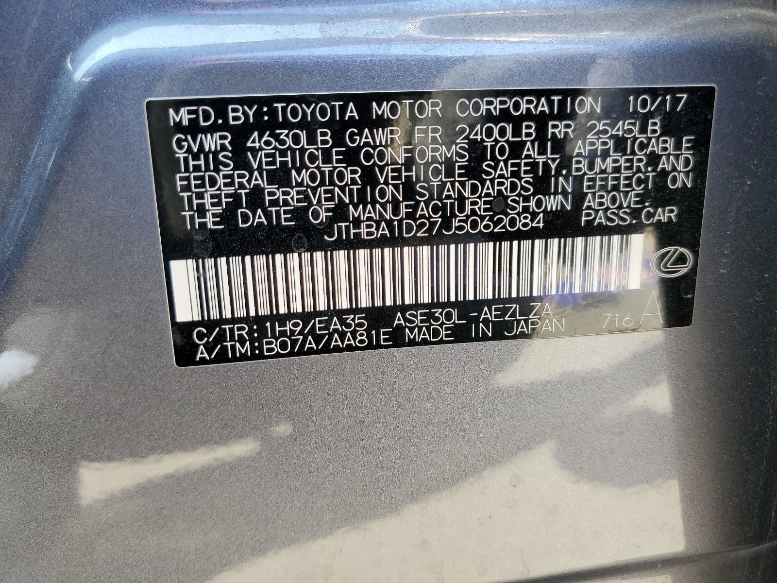 JTHBA1D27J5062084 2018 Lexus Is 300