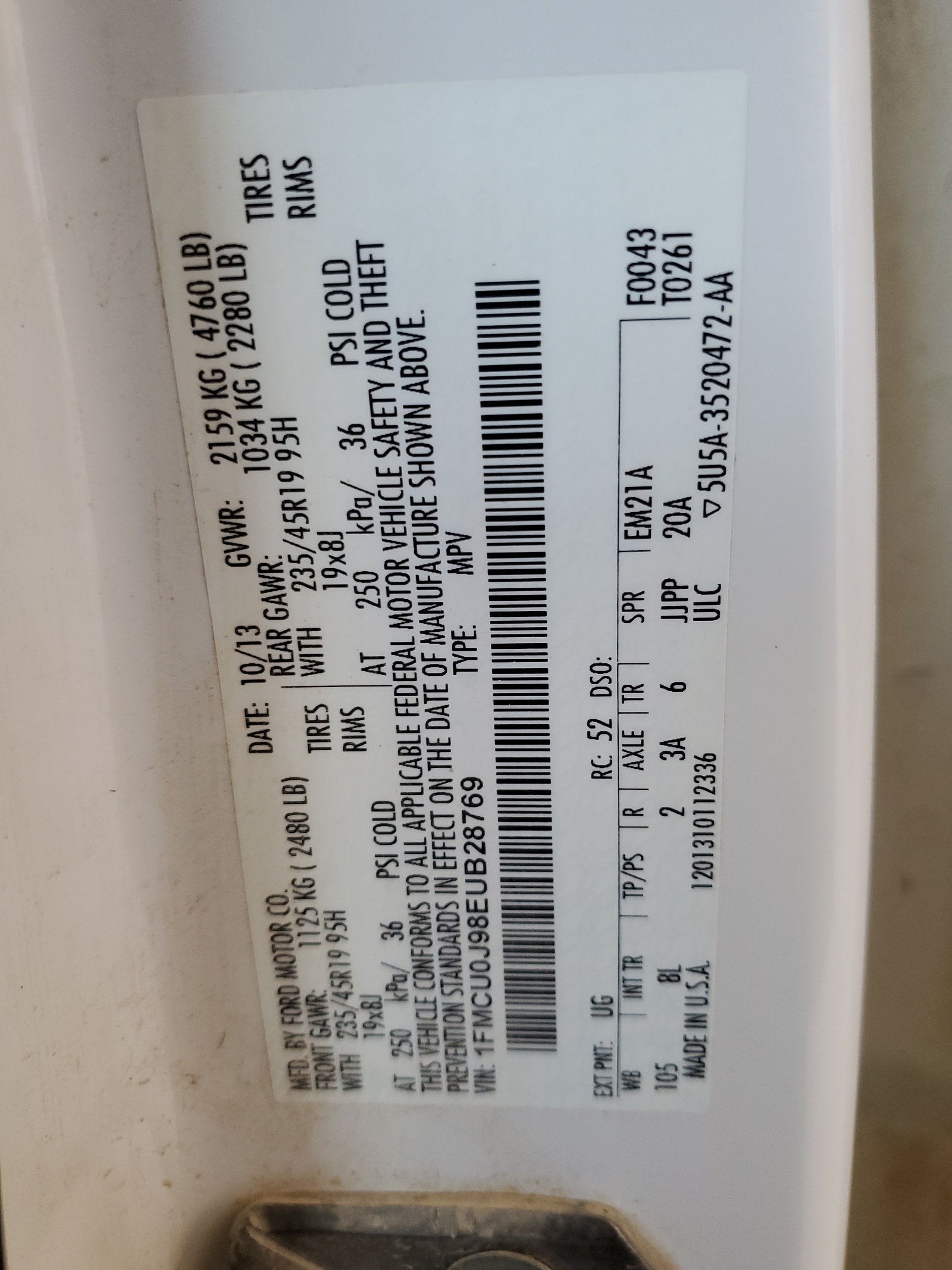 1FMCU0J98EUB28769 2014 Ford Escape Titanium